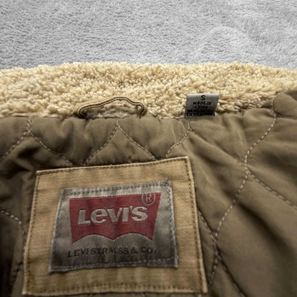 Levi's Jacket Mens Small Brown Canvas Sherpa Collar Quilted Lined Workwear Warm‎